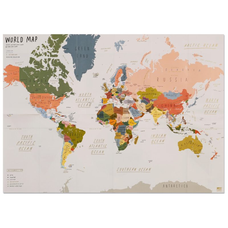 Weltkarte Faltkarte - Worldmap Folded